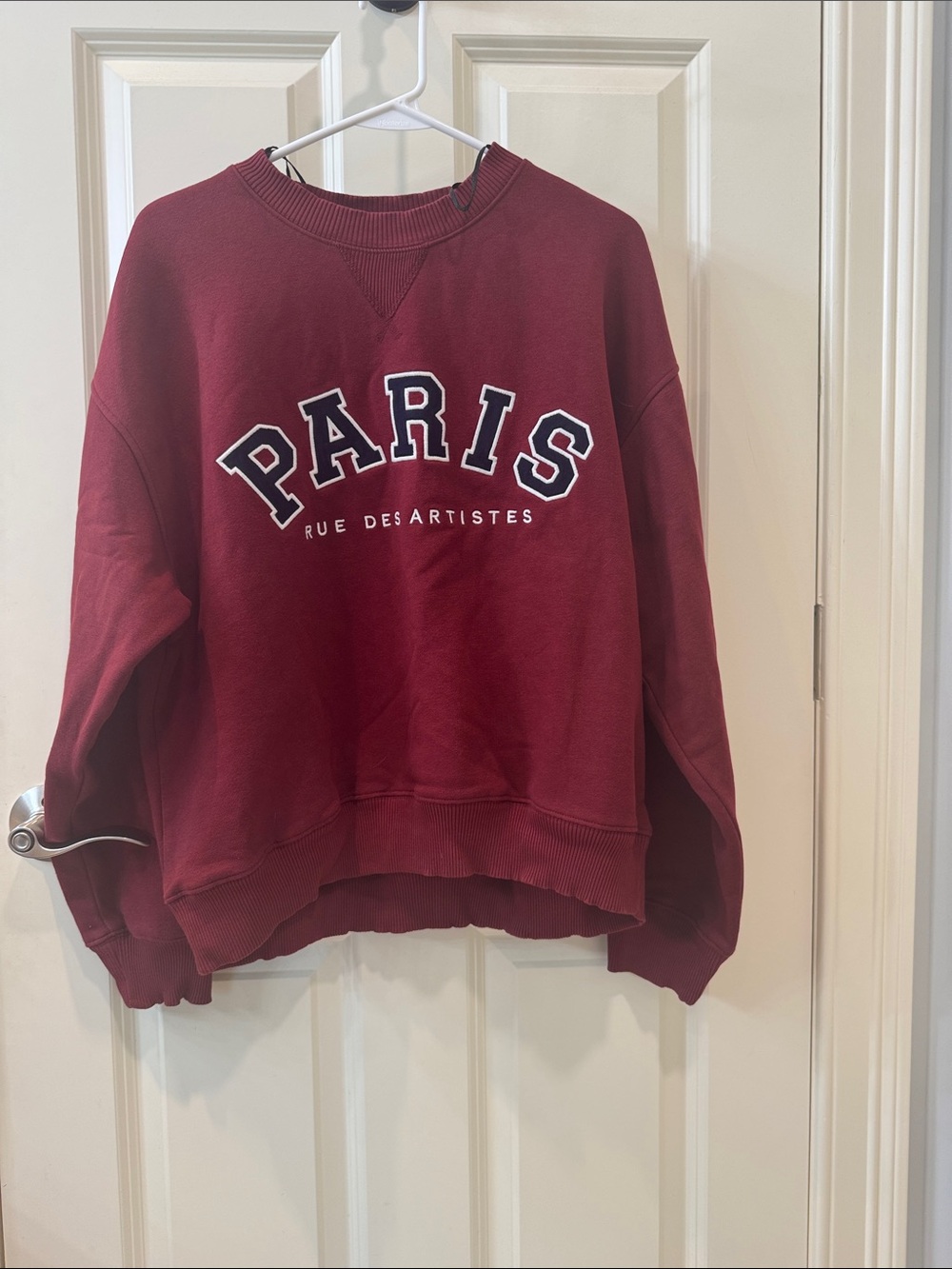 H&M Burgundy PARIS Appliqué Crewneck Sweatshirt